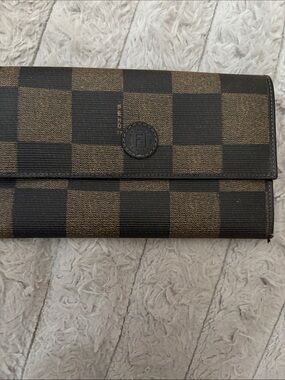 Fendi Checkerboard Brown Foldover Wallet